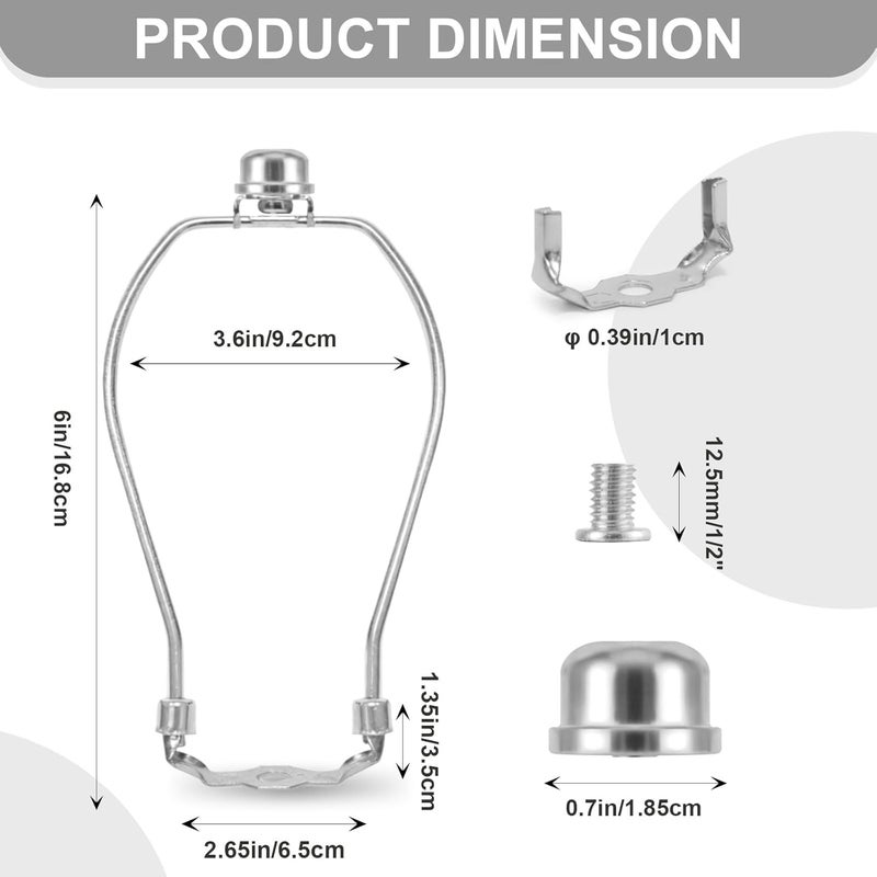 OMOBANU 6 Inch Antique Silver Lamp Shade Harp Holder - Detachable Lamp Shade Holder Replacement with Standard Harp Saddle & Lamps Finials, Metal Decorative Accessories and Parts Repair - Image 2